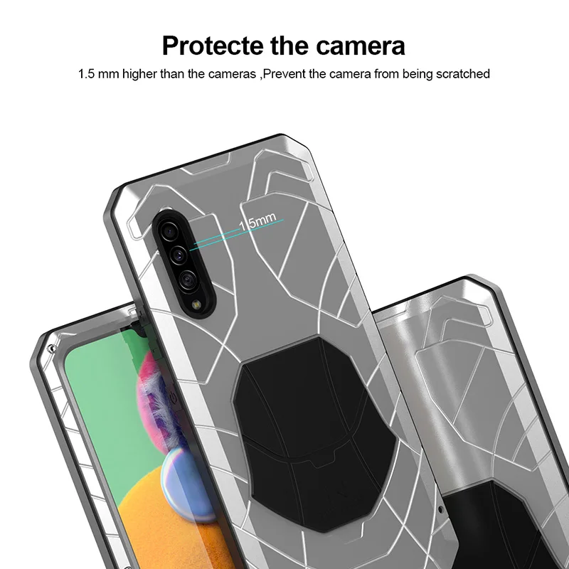 Для samsung Galaxy A90 5G Твердый корпус для телефона Алюминиевый металлический корпус Закаленное стекло Защитная крышка экрана сверхмощный защитный чехол
