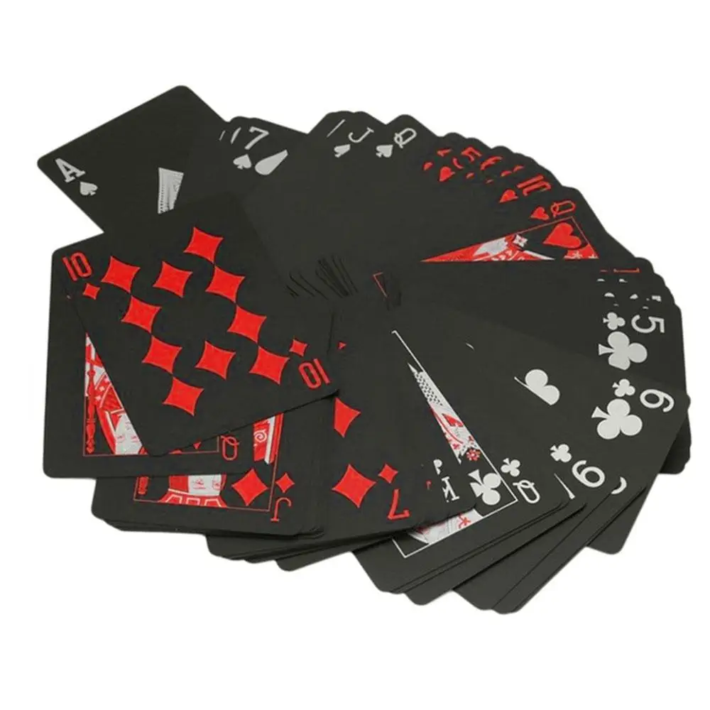 

54Pcs Plastic Durable Poker Creative Gift PVC Poker Waterproof Playing Cards Recreation Exquisite Black Waterprof Quality Set