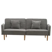 【USA READY STOCK】Dual-purpose Sofa Bed Acclivous Backrest Recline Diamond Stitching Fabric Light Gray Domestic
