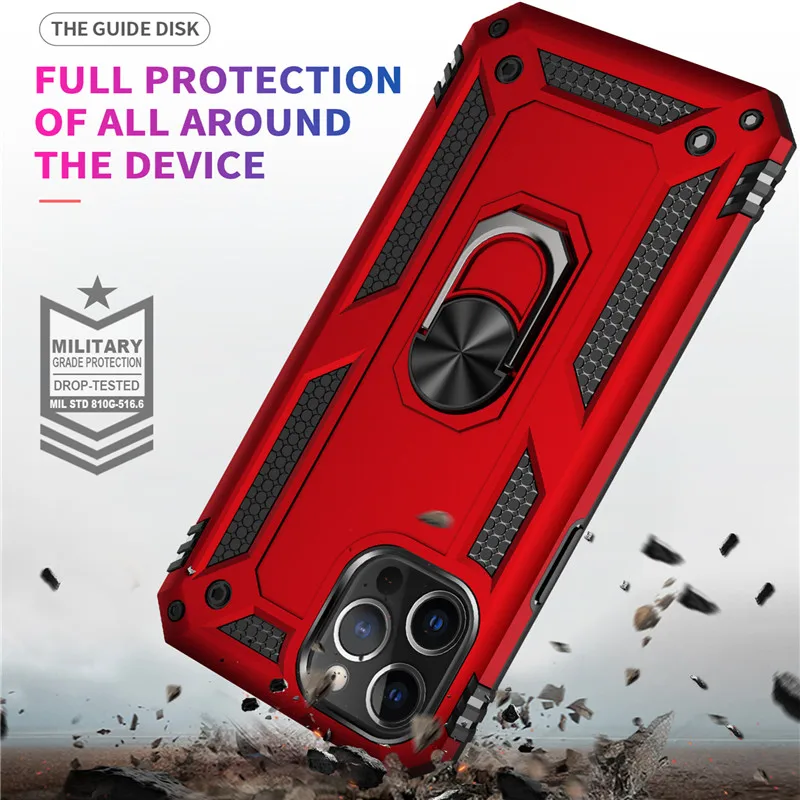 Military Metal Ring Buckle Stand Phone Case For iphone 12 Mini 11 Pro XS Max XR X 6 6S 7 8 Plus SE 2020 Magnetic Car Ring Cover