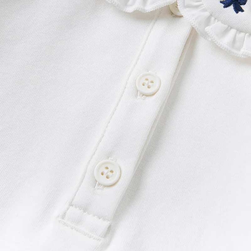 DB14915 dave bella/Осенняя Милая футболка с вышивкой и пуговицами для маленьких девочек