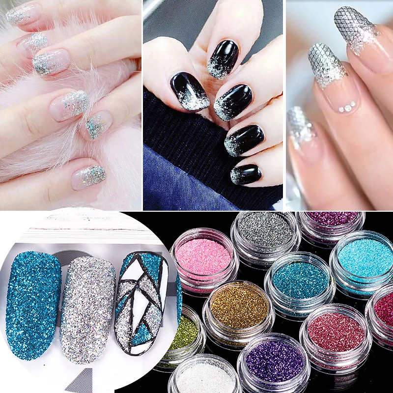12PCS Randomly Holographic Nail Glitter Powder Shiny Nail Art Sequins Acrylic Nails Tools Gel Nail Polish Manicure Decoration