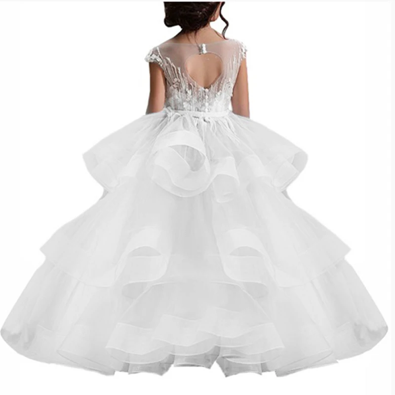 Vestido Comunion/детские шикарные Бальные платья; Платья с цветочным узором для девочек; Пышные Многослойные платья с открытой спиной и рукавами-крылышками