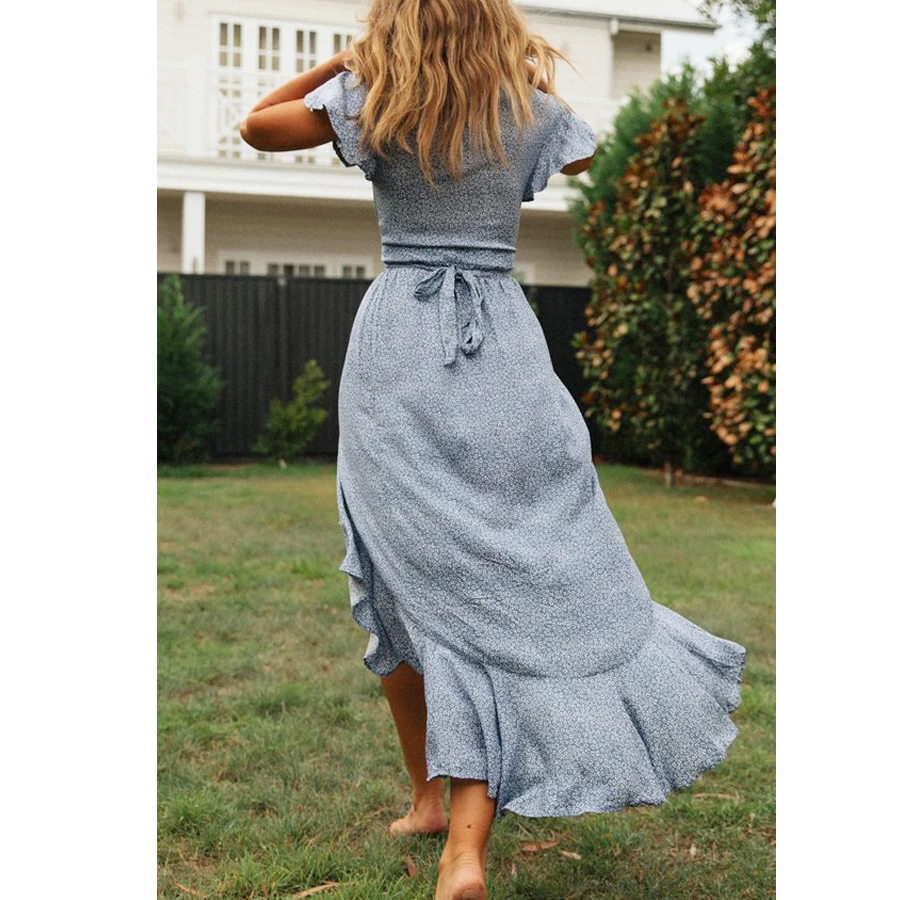 Женское платье с цветочным принтом TEELYNN Boho летнее пляжное v образным вырезом и