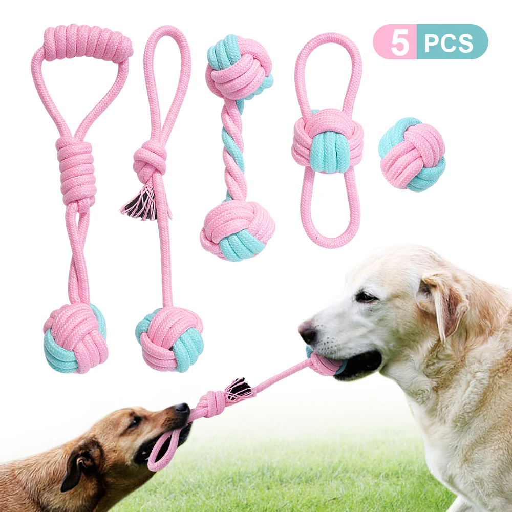 

5pcs Cotton Rope Dog Toy Interactive Pet Dog Puppy Chew Toys Dogs Playing Training Ball Teeth Cleaning Pet Supplies
