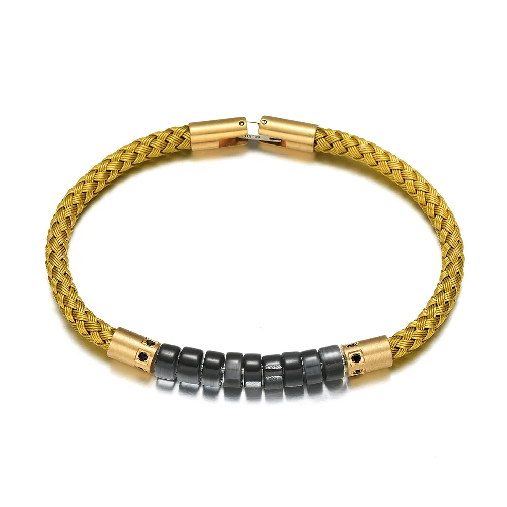 RUIMO Luxury Gold 316L Stainless Steel Wire and Detachable Natural Stone Bead Jewelry Men and Women Bracelet for DIY - Окраска металла: CS006 4