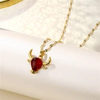 fashion korean crystal bull head titanium steel necklace real gold plated copper pendant color preserving clavicle chain