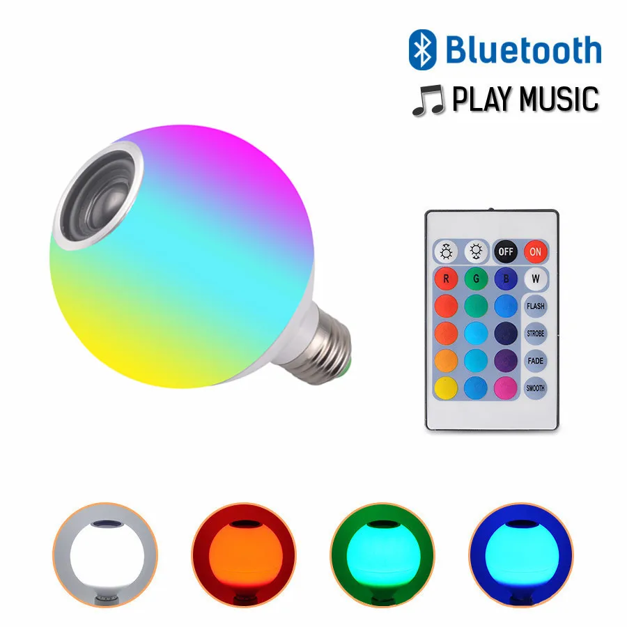 

Speaker Smart LED Light Bulb E27 7W Colorful RGB With 24 Keys Remote Control Music Playing Dimmable Wireless Lamp