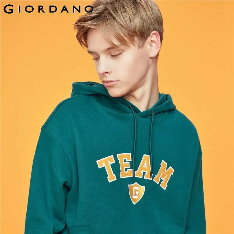 Giordano мужской свитшот кенгуру с капюшоном и длинными рукавами, с печатным принтом TEAM на груди,имеет несколько цветовых решений