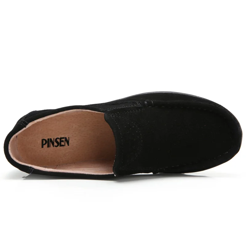 Женские лоферы на плоской платформе Элегантные замшевые кожаные мокасины