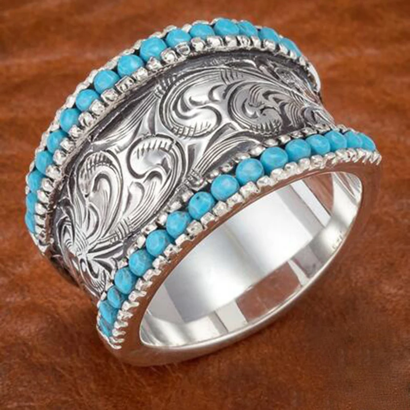 

Fashion Vintage Silver Color Hand Carved Ring Women Anniversary Gift Engagement Wedding Valentine's Day Commitment Jewelry