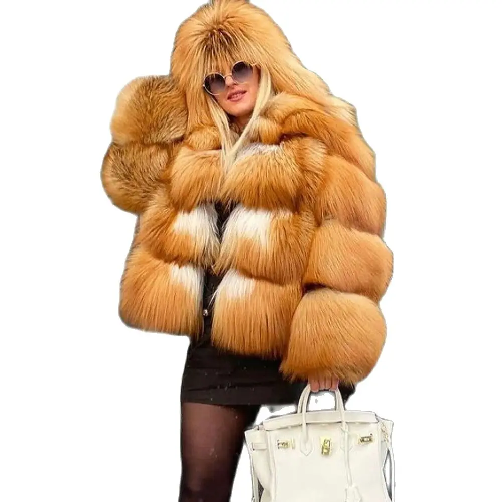 2022 New Winter Real Red Fox Fur Jacket with Stand Collar Fashion Women Whole Skin Genuine Fox Fur Coats Female Luxury Overcoats