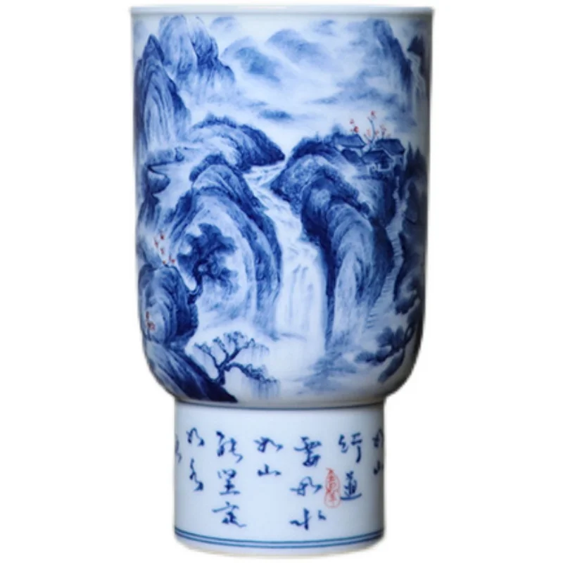 Tazas de t&eacute; de primavera con agarre de mano, paisaje oculto, JingLin-2