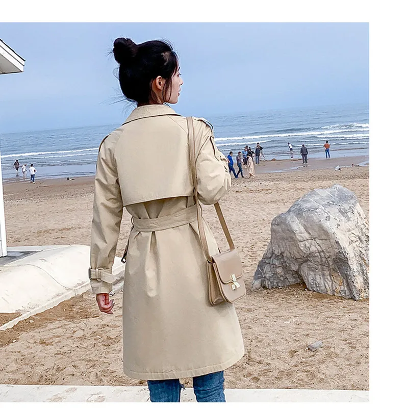 

Women Casual Long Trench Coat With Sashes Double Breasted Women's Windbreaker 2021 Chic Office Coat Ladies Outerwear