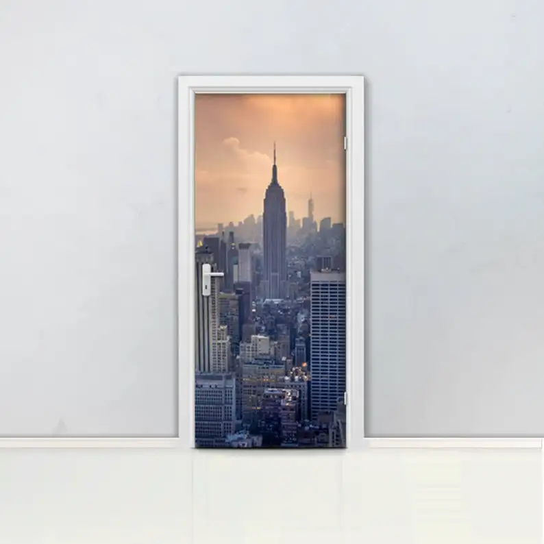 Популярная настенная дверь закат городская наклейка сделай сам самоклеящиеся