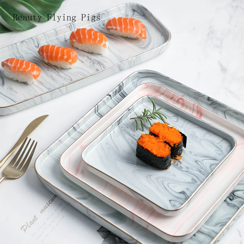 Минималистичная керамическая тарелка в стиле Ins плоская для суши квадратный