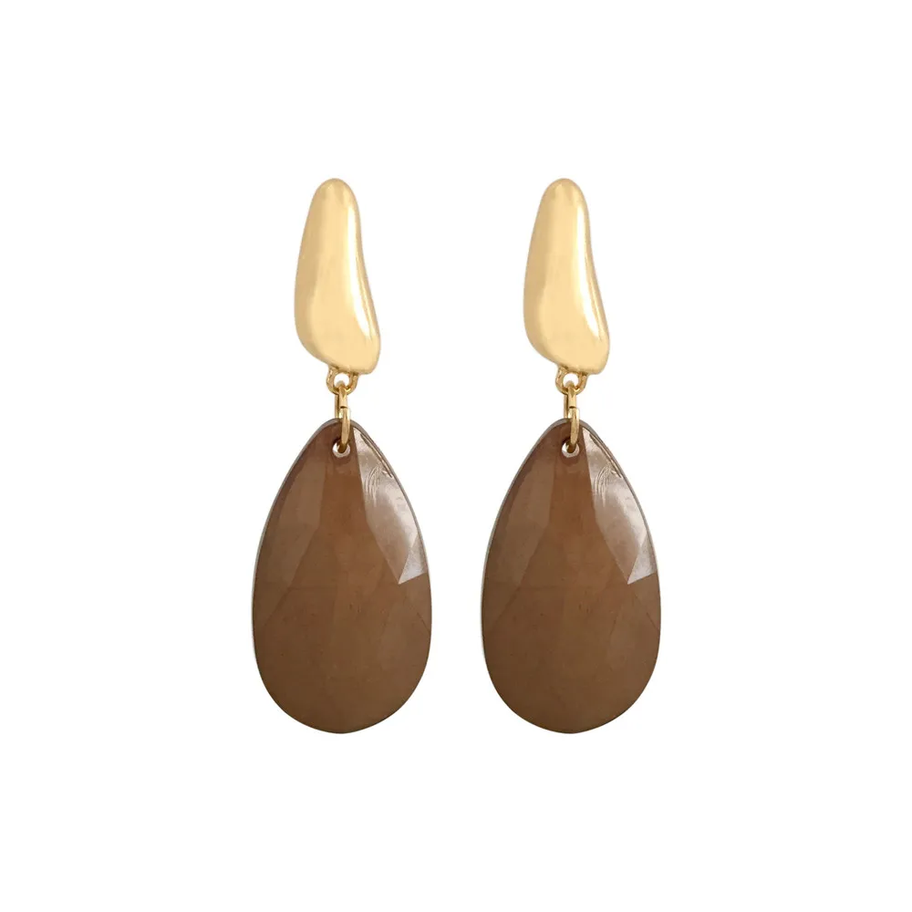 

2020 New Trend Bohemia Gorgeous Stone Green Grey Brown Teardrop Drop Earrings For Women Girl Elegant Dinner Party Jewelry