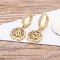 new fashion classic tree of life drop earrings for women girl female copper cz lucky party birthday jewelry hoop earrings gift