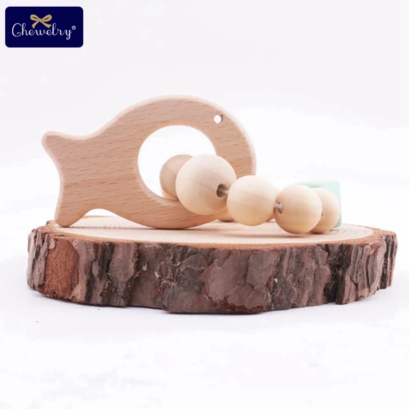 wood fish 1 шт., детский браслет Teethe Woden, Ювелирное Украшение из бука, деревянное кольцо, персонализированные детские силиконовые бусины, детская коляска-погремушка, Товары для детей - Цвет: wood fish