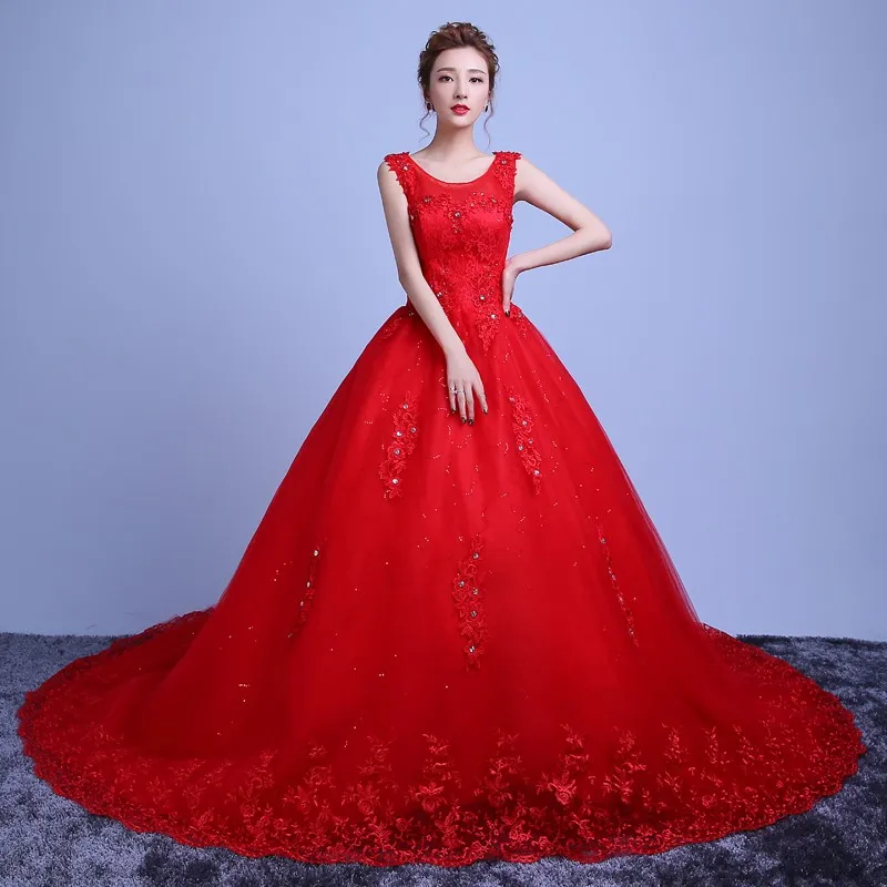 Женское свадебное платье с королевским шлейфом Beautiftu красное белое романтичное