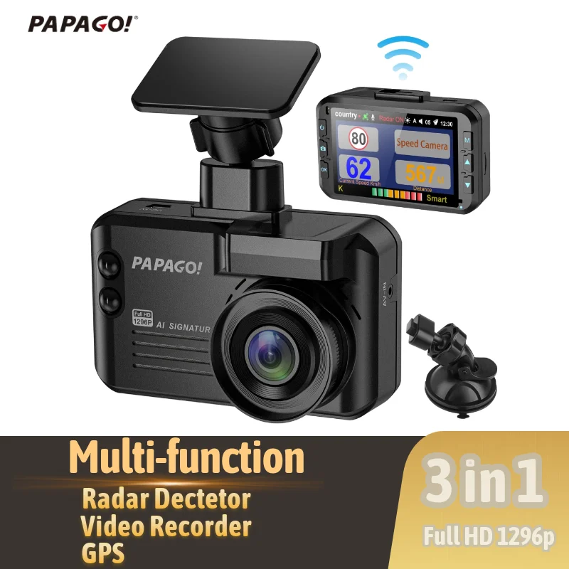 PAPAGO Антирадары GPS Видеорегистраторы для автомобилей 3 в 1 видеорегистратор HD 1296P G