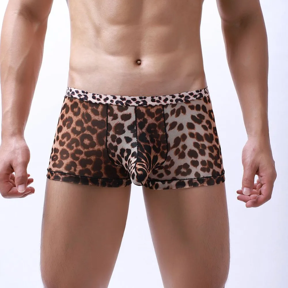 

Men's Elephant Nose Boxer Trunk Long Peni Sheath Panties Mesh Light And Breathable Underwear Sexy Leopard Print Shorts A50