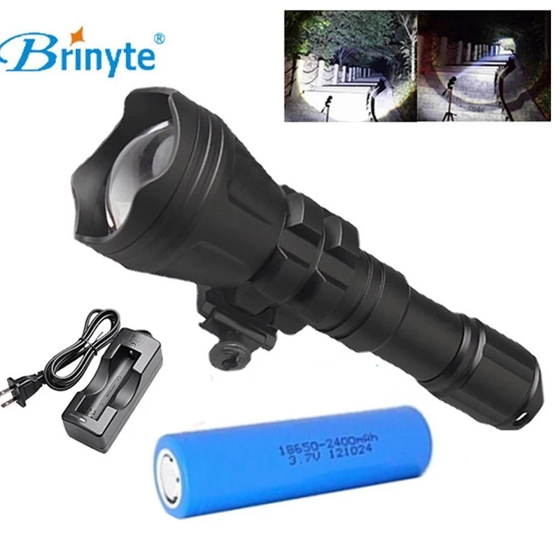 Brinyte B158 выпуклая линза масштабируемый светодиодный фонарь тактический фонарь для охоты на открытом воздухе+ 3000 мАч 18650 аккумулятор+ батарея