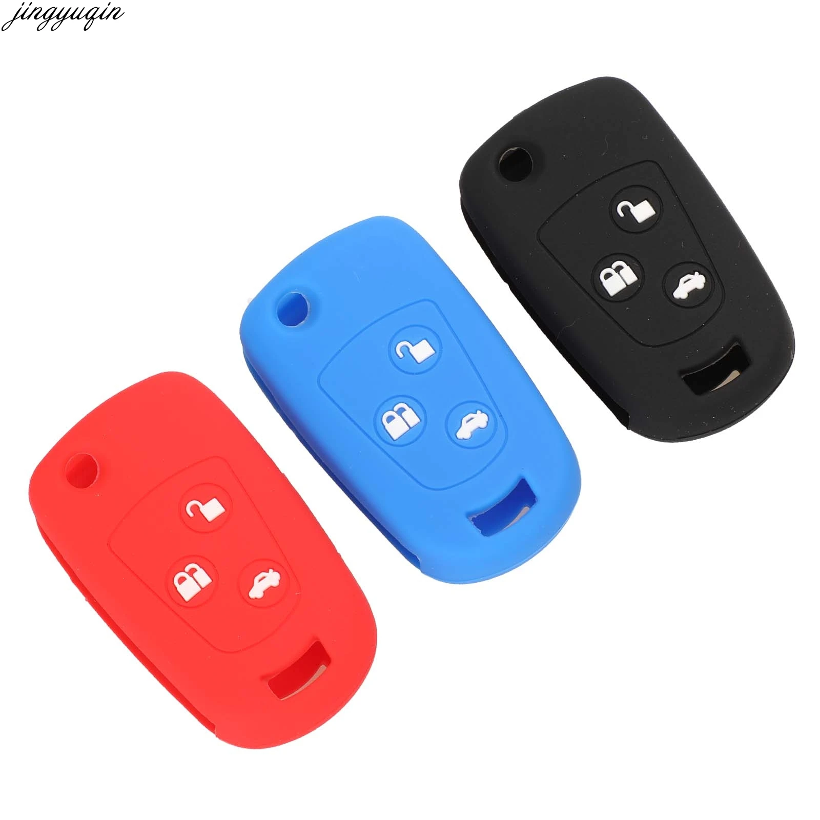 

Jingyuqin для Ford Focus Mondeo Fiesta модифицированный 3 кнопки флип силиконовый чехол для ключей