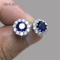 blue zircon stone minimalism piercing earrings for women cute chamomile korea fashion geometry ear studs jewelry