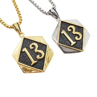 vintage color 316l stainless steel no 13 hexagon tag pendant necklace mens cool fashion jewelry number thirteen necklace