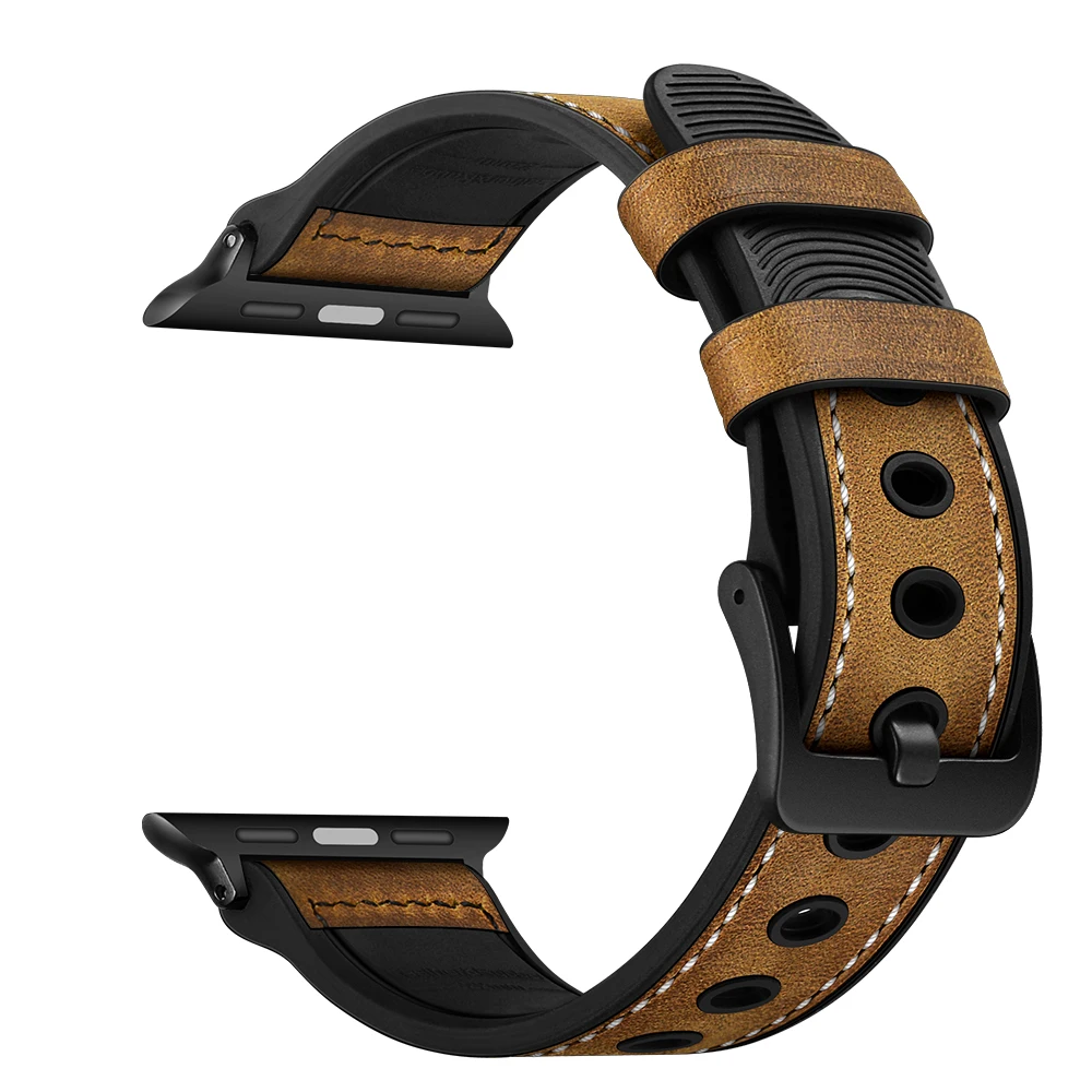 Ремешок для часов BEAFIRY 42 мм 44 с воском из натуральной кожи темно коричневый Apple Watch