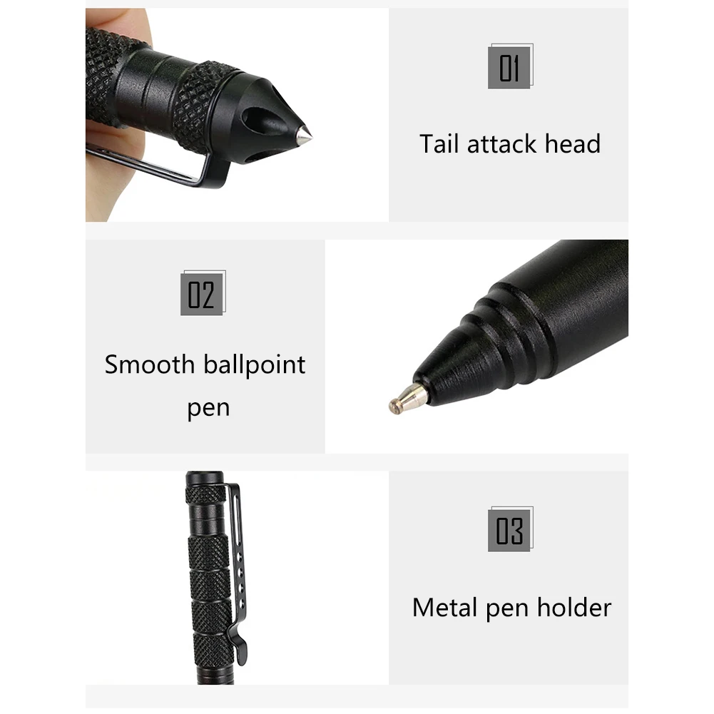 New Cool Black Ink Metal Ballpoint Pen Aviation Aluminum Alloy Anti-slip Self Defense Tactical Pen Multi-functional Tools Pen
