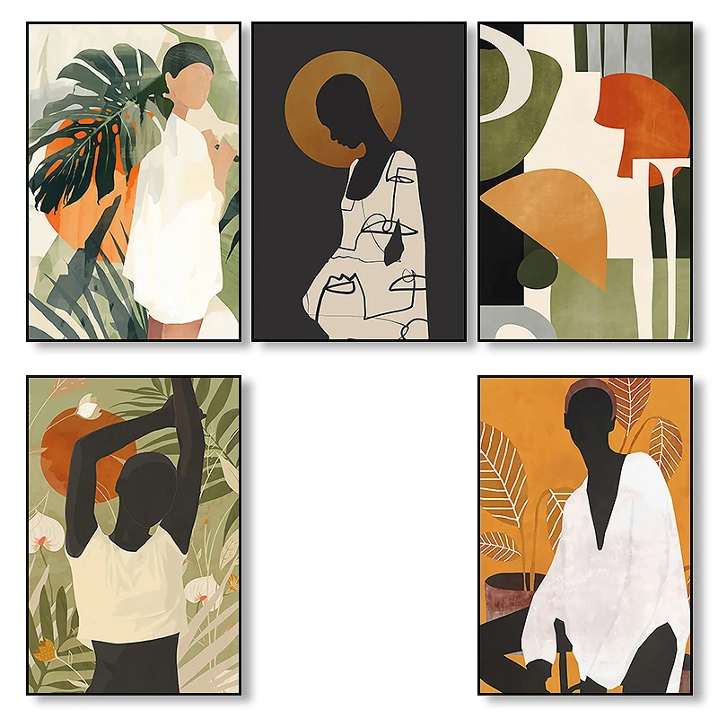 Абстрактная модная винтажная Минималистичная настенная Картина на холсте для девочек скандинавские постеры и принты настенные картины для декора гостиной