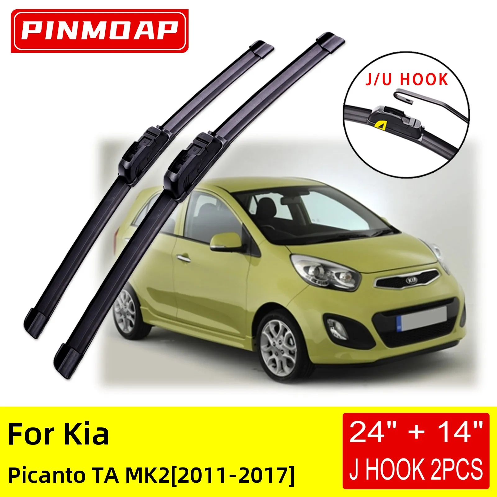 

For Kia Picanto TA MK2 2011 2012 2013 2014 2015 2016 2017 Front Wiper Blades Brushes Cutter Accessories U J Hook