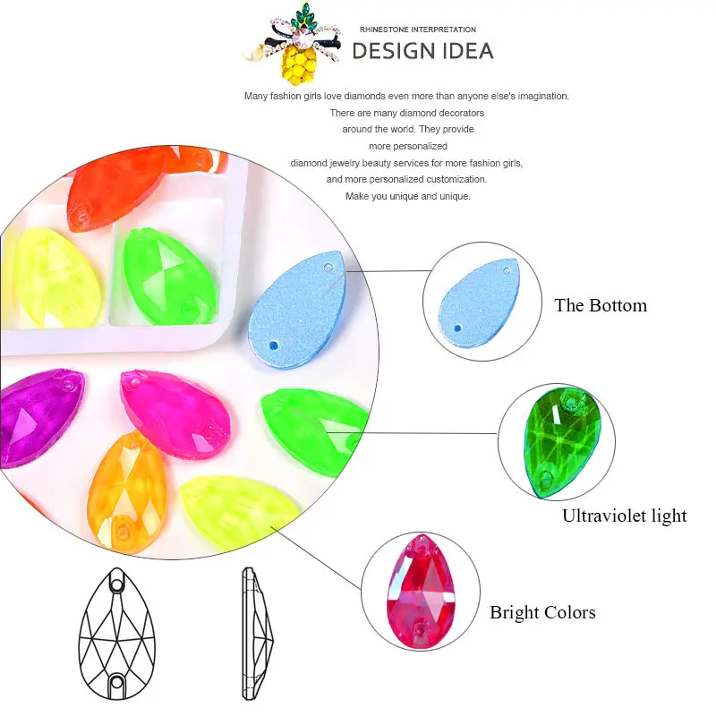 Каплевидные кристаллы AB пришитые стразы s плоские стеклянные флуоресцентные