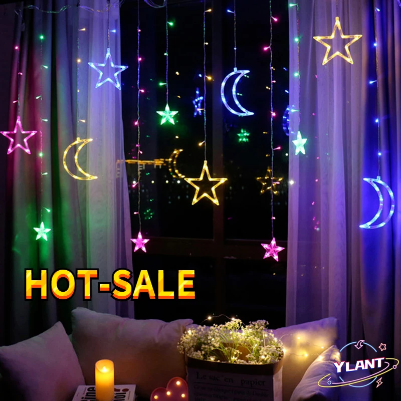 

Christmas Lights Decoration Holiday Lights Curtain Lamp Wedding Neon Lantern 220v fairy light Moon Star Led Curtain Lamp String