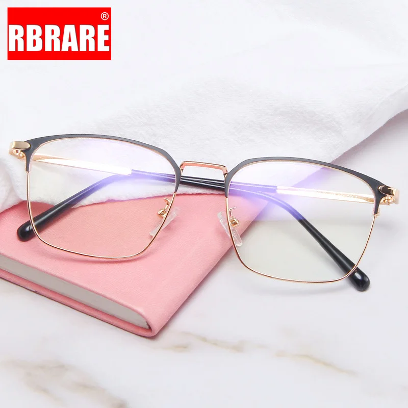 

RBRARE Alloy Square Glasses Frame Men's High Quality Stainless Steel Glasses Frame Anti-blue Light Flat Mirror Eyeglasses Gafas