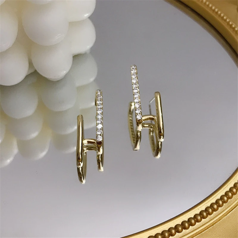 

MASA 2022 New Gold Color Double stud Earrings Women's Cubic Zirconia Geometric Earrings Spiral Simple Korean Jewery Accessories