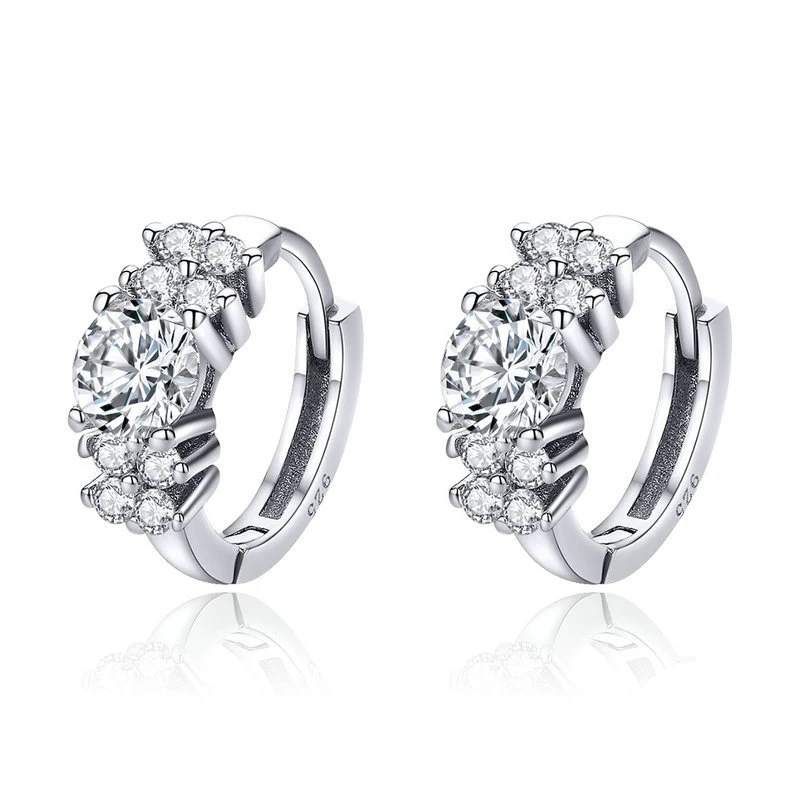 

Fashion Silver Plated Small Round Crystal Hoop Huggie Earrings