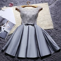 silver gray party dresses arrival real photos satin with lace prom gowns knee length redroyal bluechampagnered cocktail dress