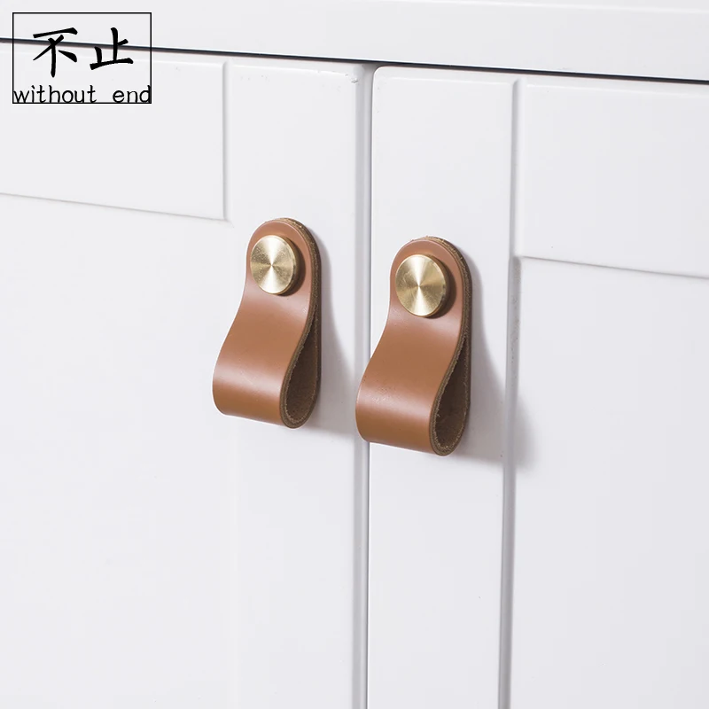 Лидер продаж кожаные латунные ручки 10 цветов простые для шкафа скандинавские
