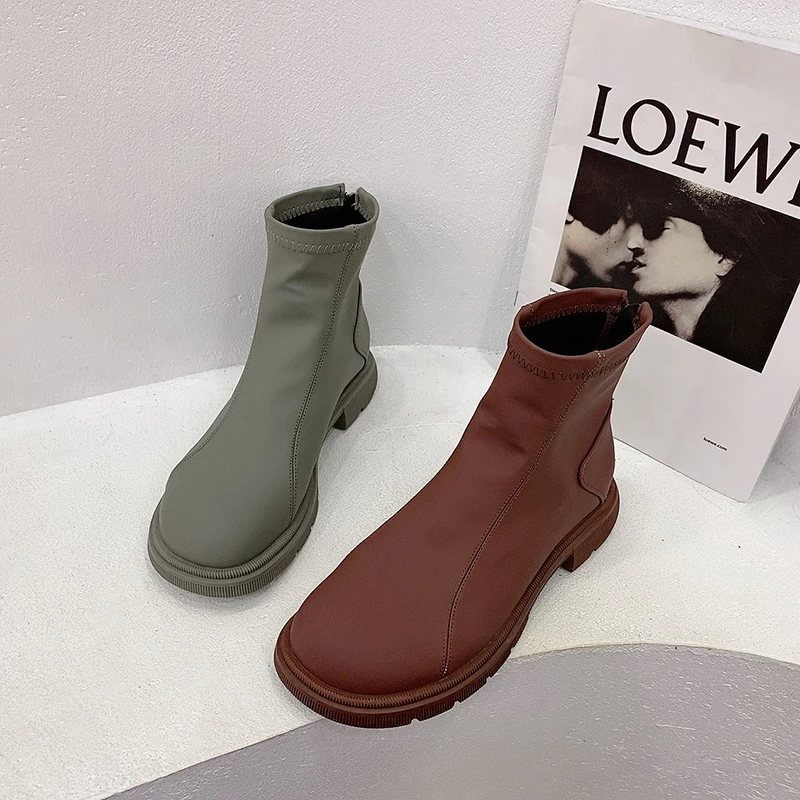 

Сетчатые красные тонкие ботинки, новинка 2021, короткие ботинки, женские демисезонные однотонные ботинки с круглым носком, однотонные ботинк...