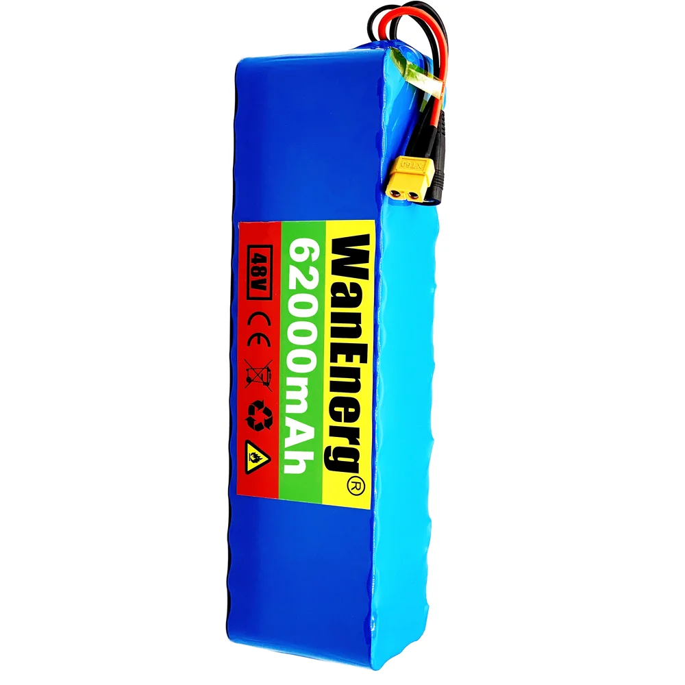 

XT60 Plug 48V62000mAh 1000w 13S3P 48V Lithium ion Battery Pack For 54.6v E-bike Electric bicycle Scooter with BMS+54.6V Charger