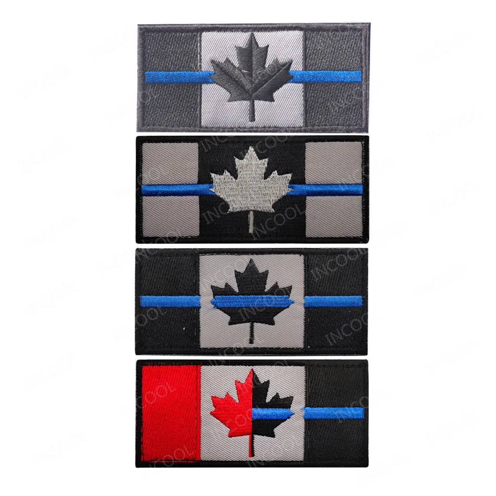 Фото Тонкая синяя линия вышитые нашивки кленовый лист Канада флаги тактический