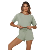 womens short sleeve sweatsuit sets lounge 2 piece o neck tracksuit casual loose fit outfits crewneck jogger pajama set s xl