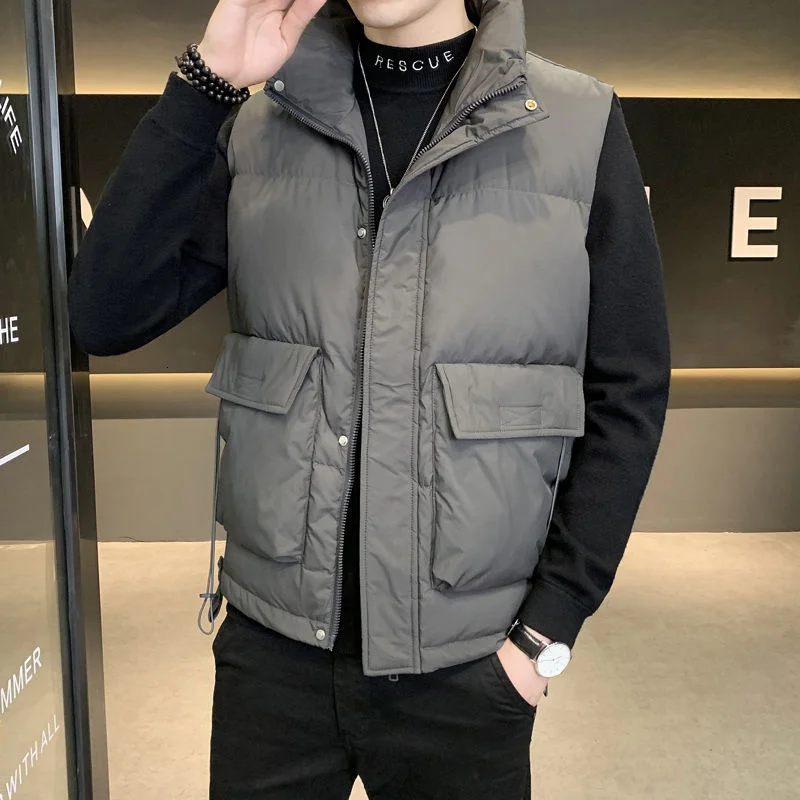 

Mens Clothing Short Stand Collar Down Solid Color Sleeveless Vest Jacket Men's Bread Coat Winter Warm Tidal Current College Best