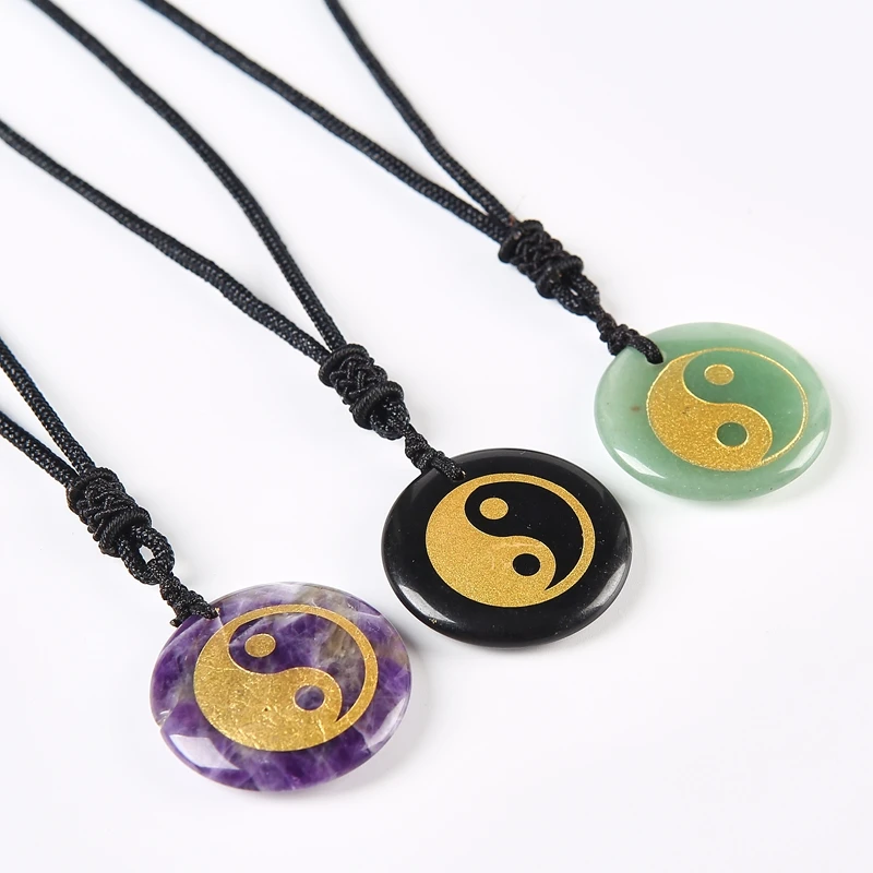 

Taoism Tai Chi Yin Yang Fish Pendant Gossip Fish Pattern Necklace Natural Crystal Carved Religious Jewelry