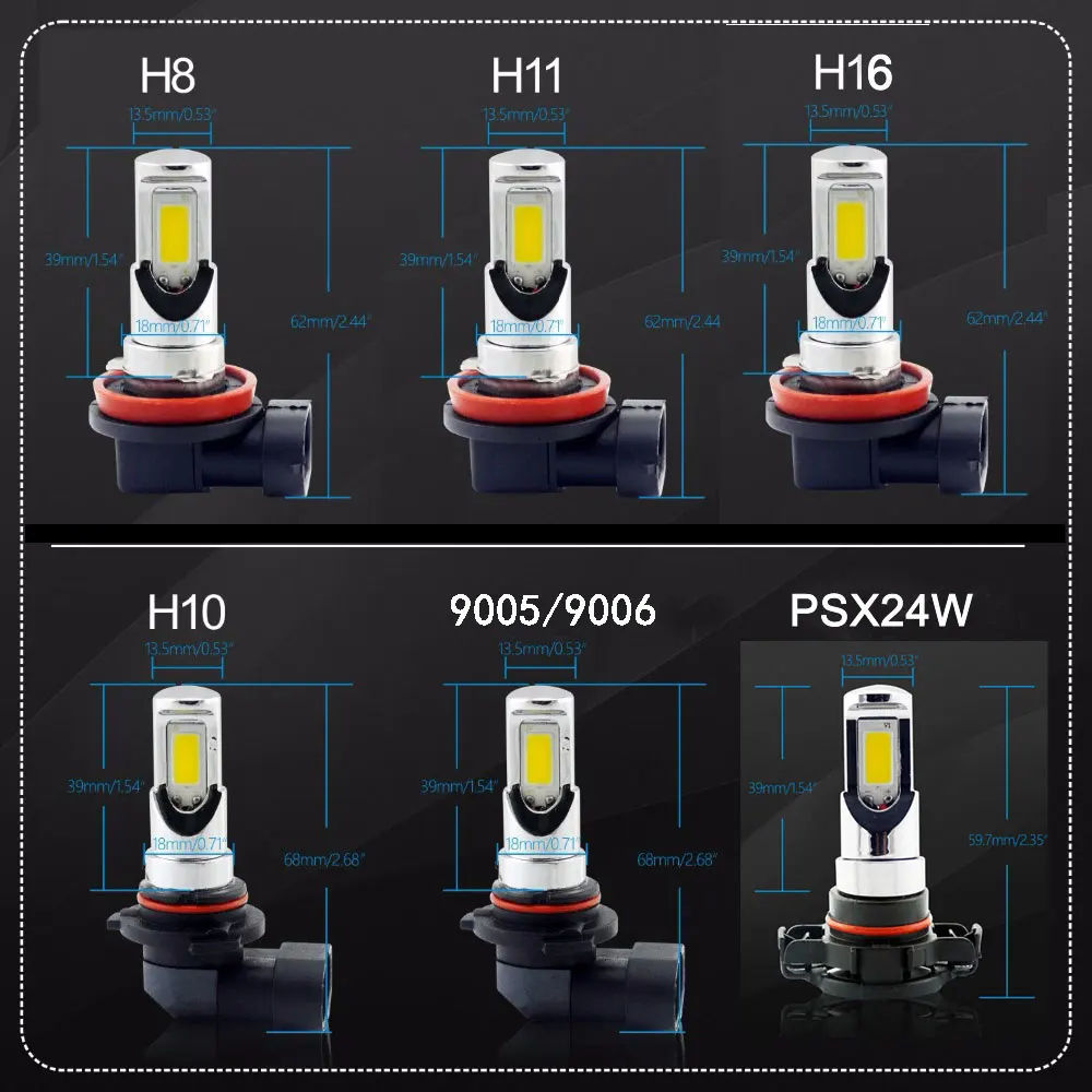 VANSSI 2 шт. H8 H11 светодиодный лампы H16 H10 9145 HB3 9005 HB4 9006 автомобильный противотуманный