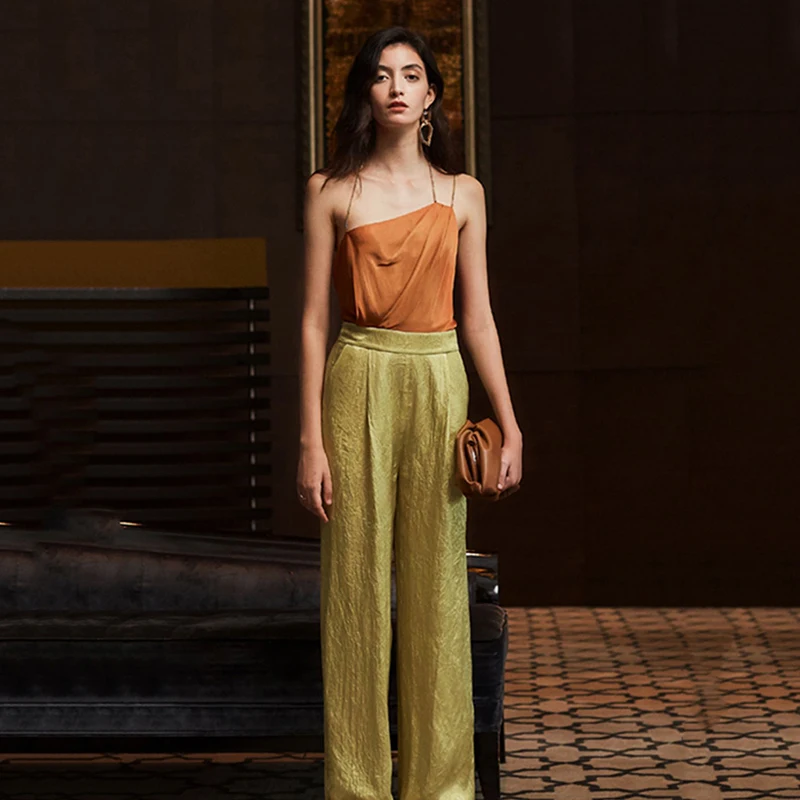 

[EAM] Loose Fit Women Contrast Color Long Wide Leg Jumpsuit New High Waist Pocket Pants Fashion Tide Spring Summer 2021 1X641