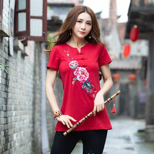 Женская этническая блузка KYQIAO, черная блузка с v-образным вырезом, коротким рукавом и цветочной вышивкой, лето 2020